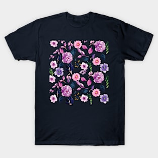 Dark Watercolor Rose Design T-Shirt